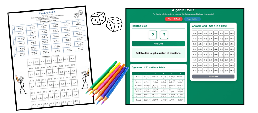 Algebra Roll Games -Solving Equations