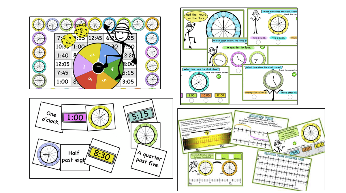 Teaching time, clock- All ideas, games and activity cards
