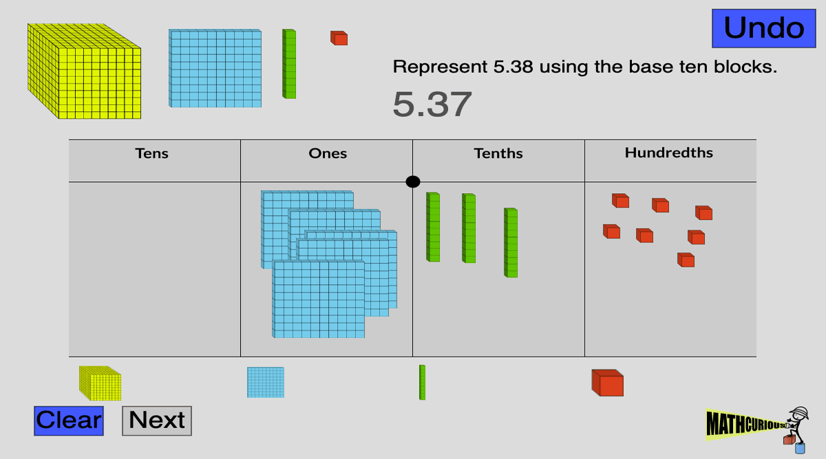 “Decimal Number Builder” Build decimal numbers with  base 10 blocks (digital activity)