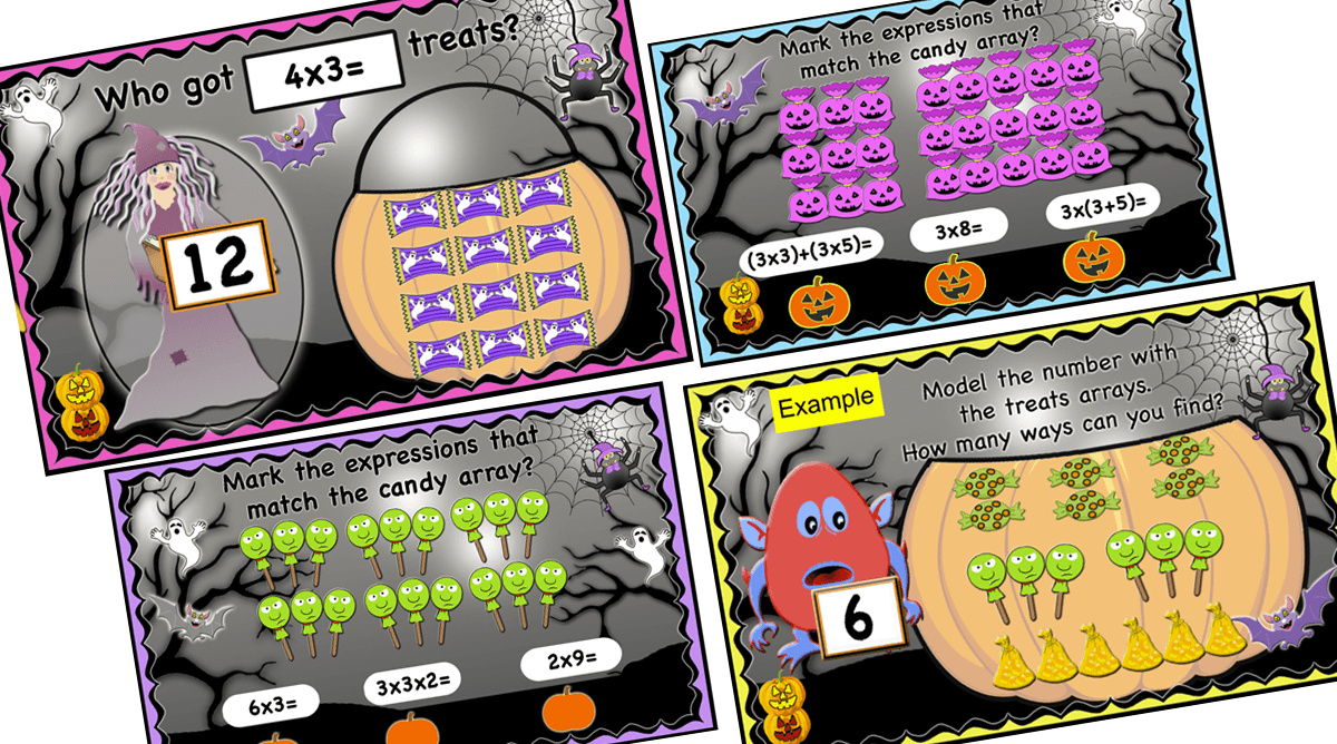 Halloween Activities -Multiplication Properties, arrays, facts