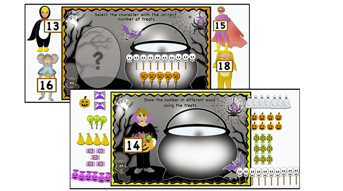 Halloween Digital Activities- Forming numbers, Quantities, Number Sense