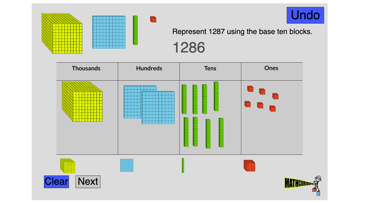“Number Builder 4D” (A digital activity/tool with base 10 blocks)